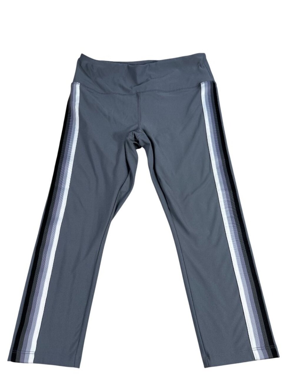 Vogo Athletica Gray Striped Women's Cropped Athletic Pants L Stretch Yoga Active